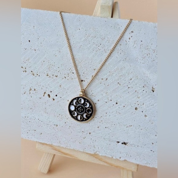 Moon Phase Medallion Waxing Waning Gibbous Crescent Full Astronomy Coin Necklace - Picture 12 of 12